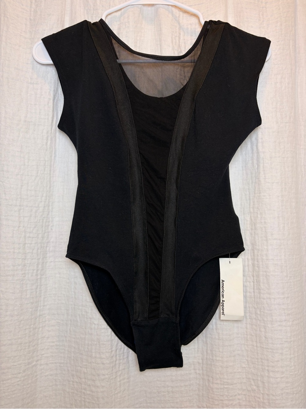 American Apparel Gloria V Mesh Panel Bodysuit - NWT Black / Small